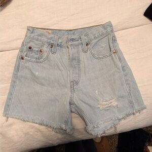Levi's Light Blue Jean Shorts with Frayed Hem
